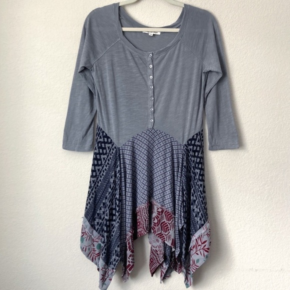 Indigo Thread Co. Boho Patchwork Mixed Print Handkerchief Hem Tunic Top - Picture 1 of 8